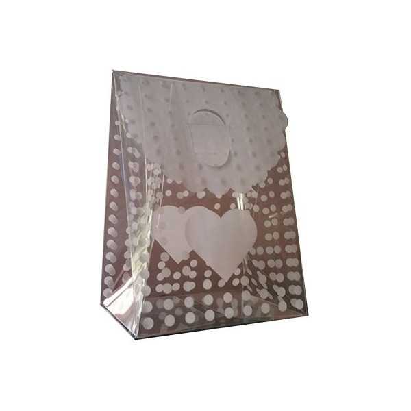 12 o 24 Sacchetti Regalo portaconfetti decorato Cuore Binaco in PVC 13,5x7xh17,5 cm