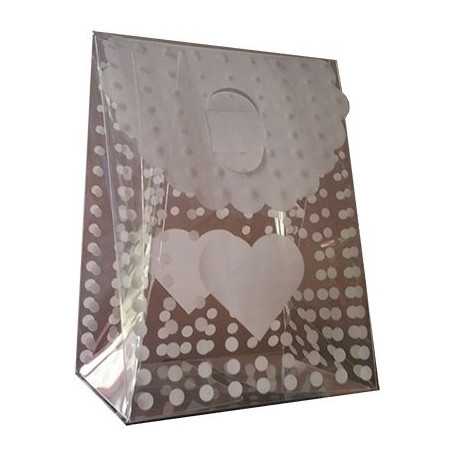 12 o 24 Sacchetti Regalo portaconfetti decorato Cuore Binaco in PVC 13,5x7xh17,5 cm