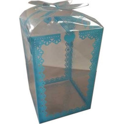 Scatola Quadrata portaconfetti decorata Celeste in PVC 7x7x11cm 24 pz