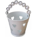 Mini Secchiello Bianco con decoro cuore e manico con perline trasparenti, portaconfetti o bomboniera