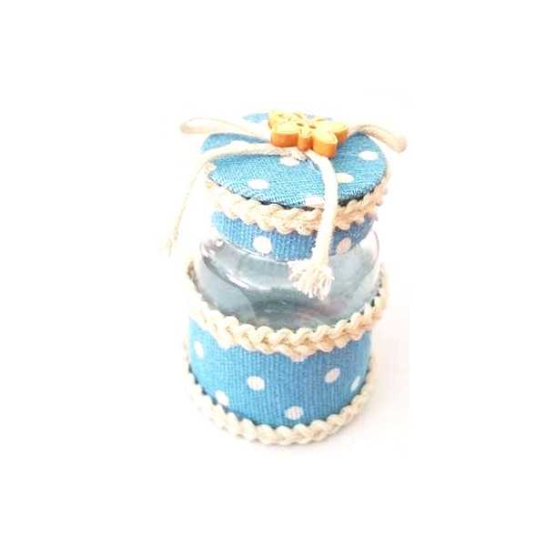 Barattolino portaconfetti decorato in tela Celeste 4,5 cm