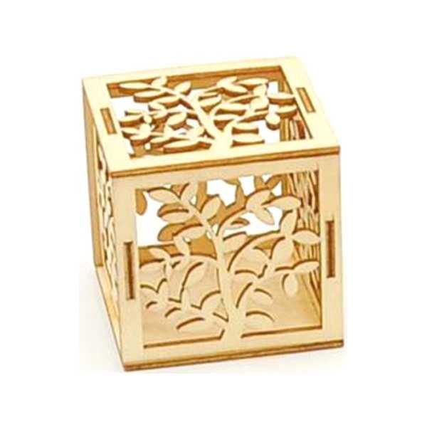 Scatolina portaconfetti in legno naturale albero da decorare cubo di lato 5,5 x 5,5 x 5,5 cm
