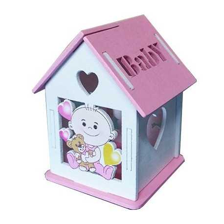 Scatolina portaconfetti in legno "Casetta" Nascita Bimba Rosa Scatolina portaconfetti in legno "Casetta" Nascita Bimba Rosa