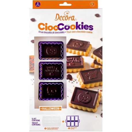 Set CiocCookies Halloween: tagliapasta in plastica per gallette e Stampo Termoformato per placchette di Cioccolato da Decora Set CiocCookies Halloween: tagliapasta in plastica per gallette e Stampo Termoformato per placchette di Cioccolato da Decora