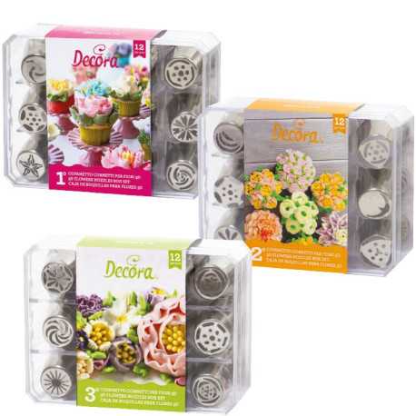 Da 1 a 3 cofanetto con 12 cornetti per fiori 3D diretti in acciaio inox da Decora Da 1 a 3 cofanetto con 12 cornetti per fiori 3D diretti in acciaio inox da Decora