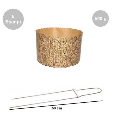 Kit Spillone 50 cm acciaio con 5 Stampi Panettone Alto in cellulosa 500 g Kit Spillone 50 cm acciaio con 5 Stampi Panettone Alto in cellulosa 500 g