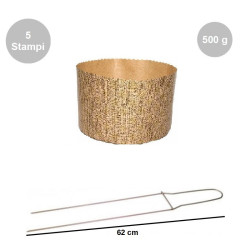 Kit Panettone Alto 500g: 5 Stampi in Carta Professionale + Spillone Raffreddamento DECORA Inox 62 cm