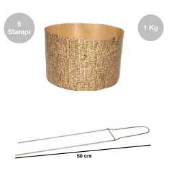 Kit spillone 50 cm in acciaio con 5 Stampi Panettone Alto in cellulosa da 1 Kg