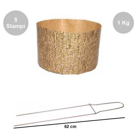 Kit spillone in acciaio 62 cm con 5 Stampi Panettone Alto in cellulosa da 1 Kg Kit spillone in acciaio 62 cm con 5 Stampi Panettone Alto in cellulosa da 1 Kg