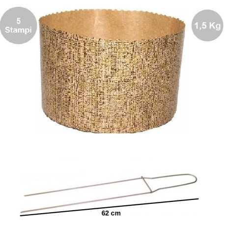 Kit spillone da 62 cm acciaio con 5 Stampi Panettone Alto in cellulosa da 1500 g Kit spillone da 62 cm acciaio con 5 Stampi Panettone Alto in cellulosa da 1500 g