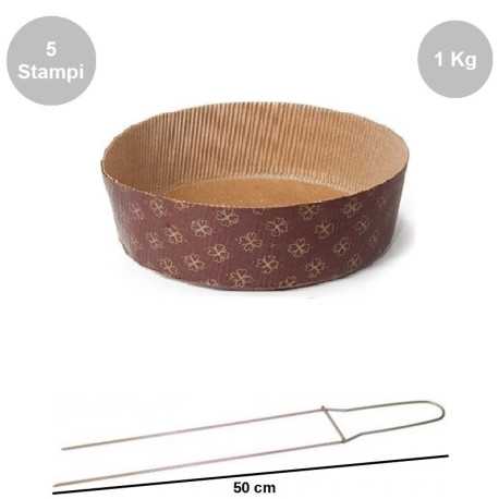 Kit Spillone 50 cm in acciaio con 5 Stampi Panettone Basso in cellulosa da 1 Kg Kit Spillone 50 cm in acciaio con 5 Stampi Panettone Basso in cellulosa da 1 Kg