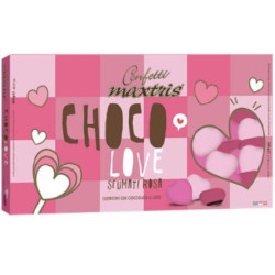 Maxtris Choco Love Sfumati Rosa: cuoricini di cioccolato al latte confettati e sfumati rosa, in confezione da 500 g