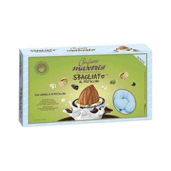 Maxtris Sbagliato al Pistacchio Celeste confetti celesti 1 Kg: ciocomandorla con granella di pistacchio