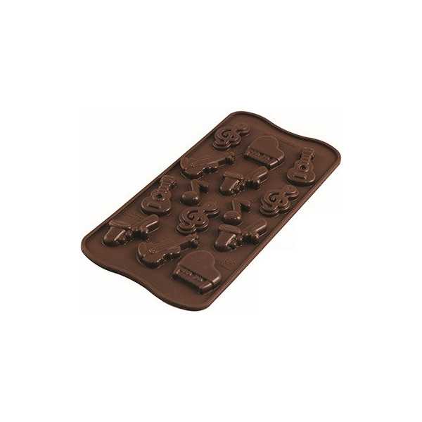 Stampo cioccolatini tema musicale Choco Melody in silicone marrone di Silikomart