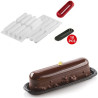 Kit Éclair 120 stampo in silicone per dessert lungo 13 cm con cutter e piattini da Silikomart Kit Éclair 120 stampo in silicone per dessert lungo 13 cm con cutter e piattini da Silikomart