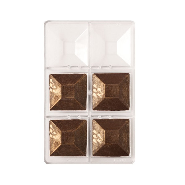 Stampo Cioccolato Piatto Quadrato Piccolo di lato 7,5 cm x h 1,5 cm in policarbonato da Decora