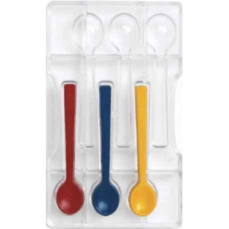 Cucchiaino Decora: stampo in policarbonato per 6 cucchiai di cioccolato di 11,5xh1 cm Cucchiaino Decora: stampo in policarbonato per 6 cucchiai di cioccolato di 11,5xh1 cm