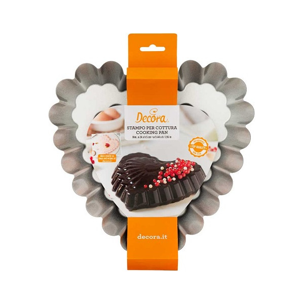 Stampo Cuore decorato in acciaio antiaderente diametro 24 cm, altezza 5 cm da Decora