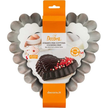 Stampo Cuore decorato in acciaio antiaderente diametro 24 cm, altezza 5 cm da Decora