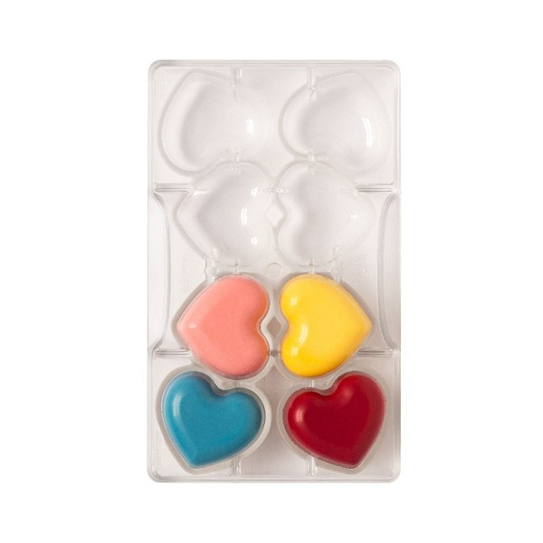 Stampo piccolo cuore di cioccolato con base o cuore schiacciato di cioccolato ø5 cm in policarbonato da Decora