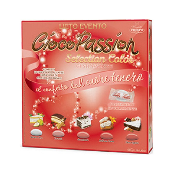 Astuccio Confetti Ciocopassion Lieto Evento Selection Color Rossi gisti assortiti 500 g Crispo