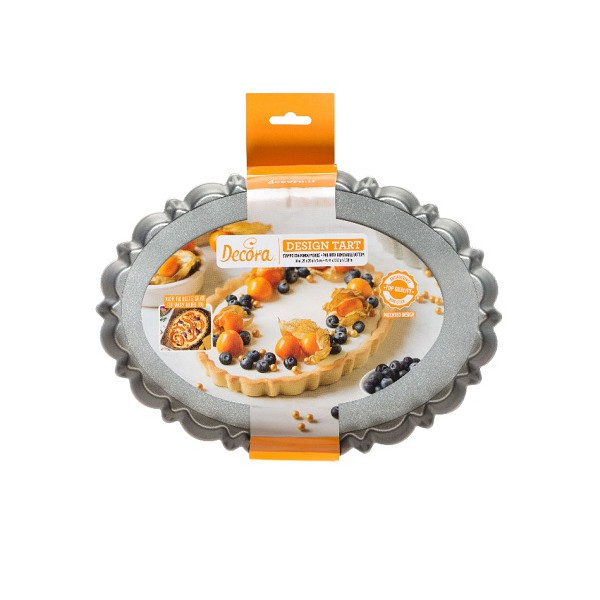 Forma Crostata Ovale con Fondo Mobile 29 x 20 cm h 3 cm in metallo antiaderente di alta qualità da Decora