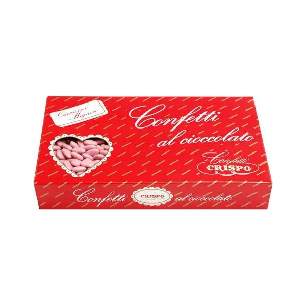 Confetti Cuoricini Mignon Rosa 1Kg: piccoli cuori di cioccolato fondente, confettati color rosa da Crispo