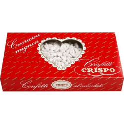 Confetti Cuoricini Mignon Bianchi 1Kg: piccoli cuori di cioccolato fondente, confettati bianchi da Crispo