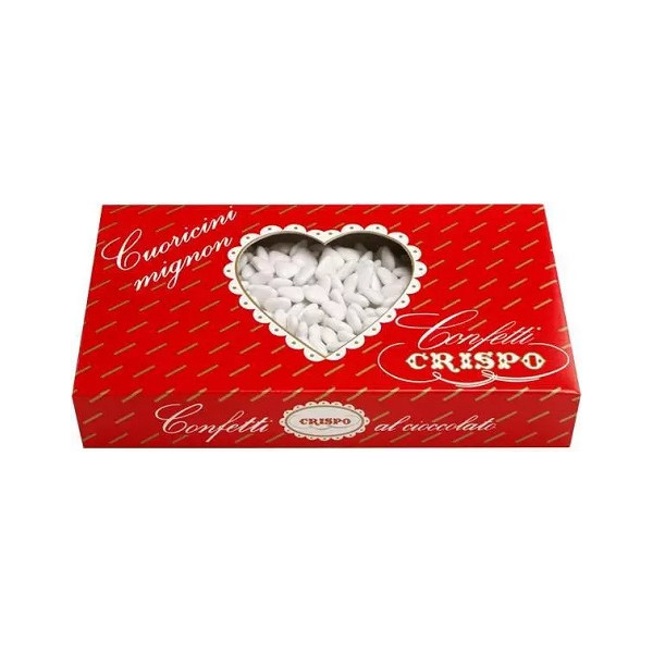 Confetti Cuoricini Mignon Bianchi 1Kg: piccoli cuori di cioccolato fondente, confettati bianchi da Crispo