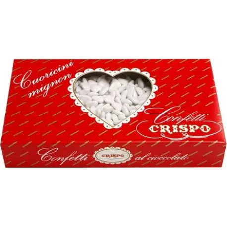 Confetti Cuoricini Mignon Bianchi 1Kg: piccoli cuori di cioccolato fondente, confettati bianchi da Crispo Confetti Cuoricini Mignon Bianchi 1Kg: piccoli cuori di cioccolato fondente, confettati bianchi da Crispo