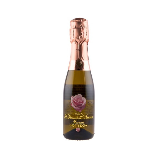 Bottega Petalo dell'amore Vino Spumate Moscato dolce in bottiglia con rosa da 20 cl