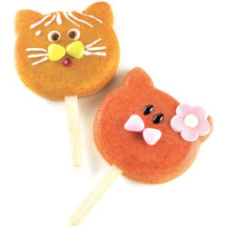 Gel08 Cat: set 2 Stampi gelato Gattino o Cat da Silikomart + 1 Vassoio + 50 bastoncini Stecco in legno di faggio