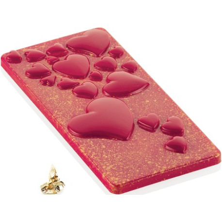 Tesoro T: Stampo in Tritan per 4 tavolette di cioccolato con decoro cuore da Silikomart Tesoro T: Stampo in Tritan per 4 tavolette di cioccolato con decoro cuore da Silikomart