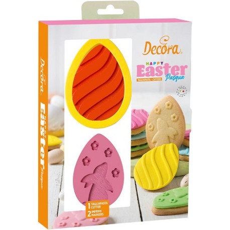 Set Uova Pasqua Decorate 3D: tagliapasta in plastica per gallette e stampo termoformato per placchette di cioccolato da Decora Set Uova Pasqua Decorate 3D: tagliapasta in plastica per gallette e stampo termoformato per placchette di cioccolato da Decora