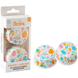 36 Pirottini muffin in carta decoro uova e coniglio di pasqua diametro 5 cm altezza 3,2 cm da Decora