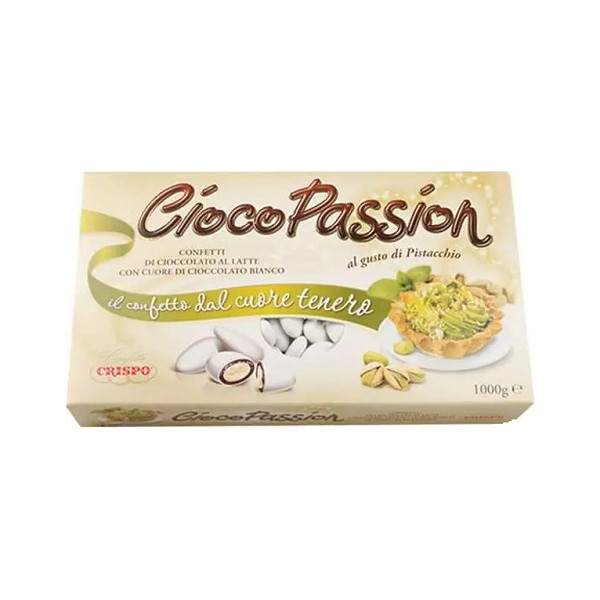 Confetti Ciocopassion Pistacchio, bianchi, in scatola da 1 Kg di Crispo