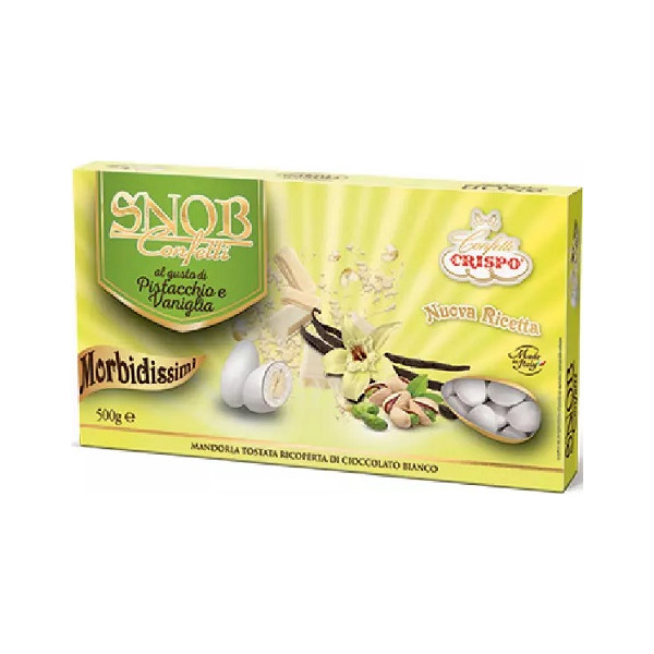 Confetti Snob Pistacchio Vaniglia da 500 g, cioco-mandorla bianchi di Crispo