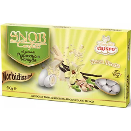 Confetti Snob Pistacchio Vaniglia da 500 g, cioco-mandorla bianchi di Crispo Confetti Snob Pistacchio Vaniglia da 500 g, cioco-mandorla bianchi di Crispo
