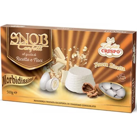 Confetti Snob Ricotta e Noci, ciocomandorla bianchi, in confezione da 500 g di Crispo Confetti Snob Ricotta e Noci, ciocomandorla bianchi, in confezione da 500 g di Crispo