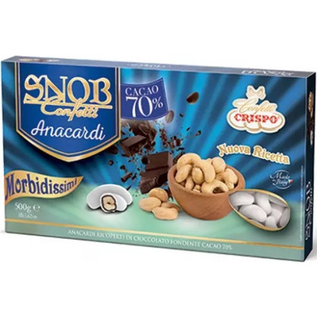Confetti Snob Anacardi con 70% di cacao: confetti bianchi con pezzi di Anacardo da 500 g di Crispo