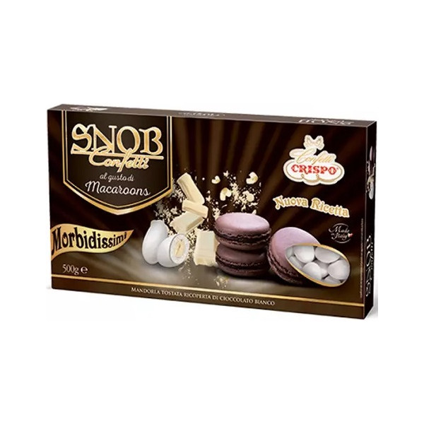 Snob macaroons al cioccolato da 500 g di Crispo: confetti bianchi cioco-mandorla a gusto crema pasticceria