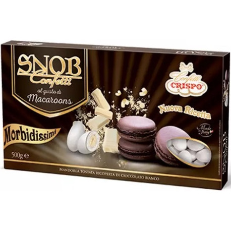 Snob macaroons al cioccolato da 500 g di Crispo: confetti bianchi cioco-mandorla a gusto crema pasticceria Snob macaroons al cioccolato da 500 g di Crispo: confetti bianchi cioco-mandorla a gusto crema pasticceria