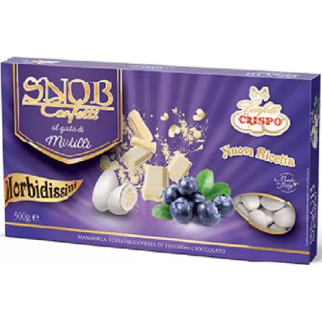Confetti snob Mirtilli da 500 g, cioco-mandorla bianchi al gusto Mirtilli di Crispo Confetti snob Mirtilli da 500 g, cioco-mandorla bianchi al gusto Mirtilli di Crispo