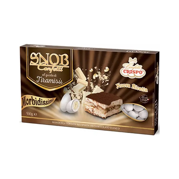Confetti Snob Tiramisù da 500 g di Crispo, confetti bianchi al gusto pasticceria di crema al tiramisù
