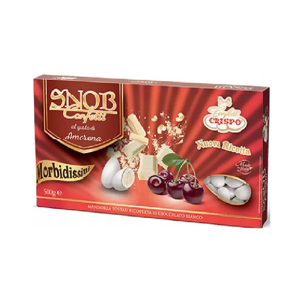 Confetti Snob Amarena da 500 g di Crispo, cioco-mandorla bianchi al gusto frutta ciliegia amarena