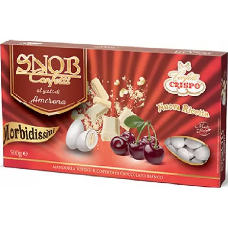 Confetti Snob Amarena da 500 g di Crispo, cioco-mandorla bianchi al gusto frutta ciliegia amarena Confetti Snob Amarena da 500 g di Crispo, cioco-mandorla bianchi al gusto frutta ciliegia amarena