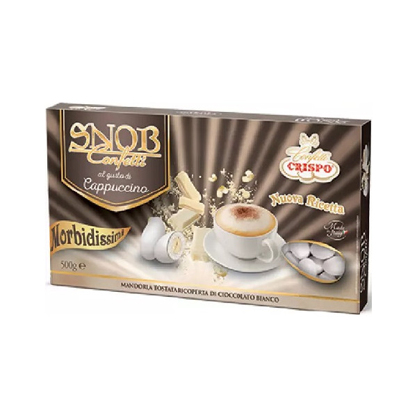 Snob cappuccino Crispo da 500 g: confetti cioco-mandorla bianchi con crema al gusto cappuccino