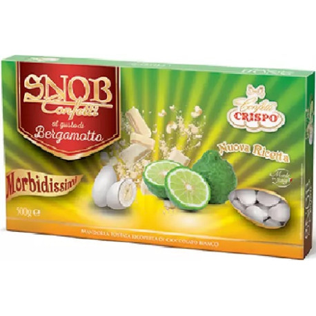 Confetti Snob Bergamotto da 500 g, cioco-mandorla bianchi al gusto frutta bergamotto di Crispo Confetti Snob Bergamotto da 500 g, cioco-mandorla bianchi al gusto frutta bergamotto di Crispo