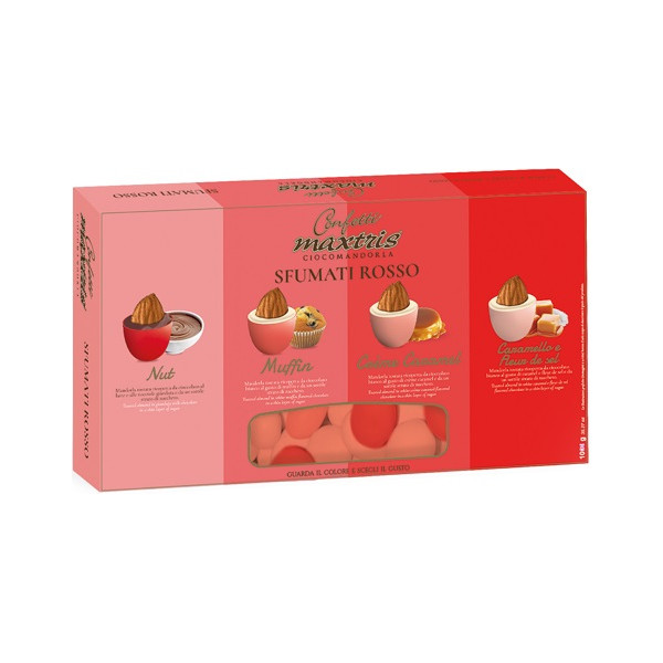 Maxtris Sfumati Rosso, cioco-mandorla, confetti rossi sfumati in confezione da 1 Kg