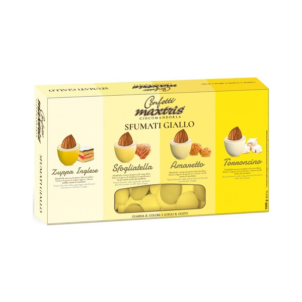 Maxtris Sfumati Giallo, cioco-mandorla, confetti gialli sfumati in confezione da 1 Kg
